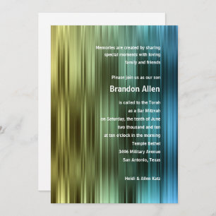 Bar Mitzvah Gold Green Blue Stripes Invitation