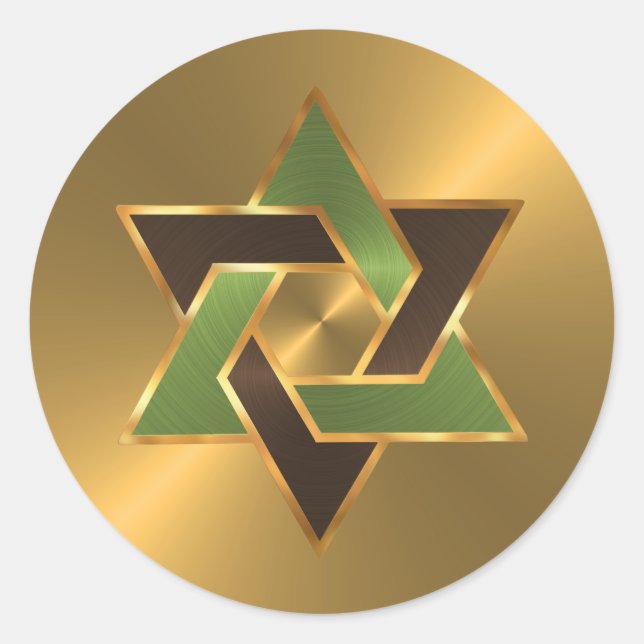 Bar Mitzvah Gold Green Brown Star of David Classic Round Sticker (Front)