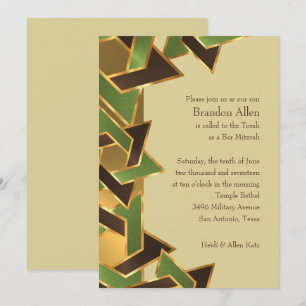 Bar Mitzvah Gold Green Brown Star of David Invitation