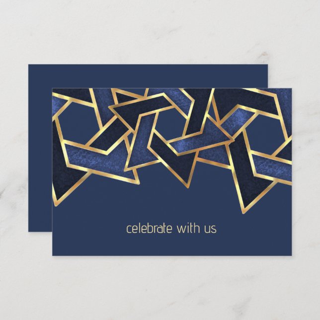 Bar Mitzvah Gold Navy Blue Star of David Invitation (Front/Back)