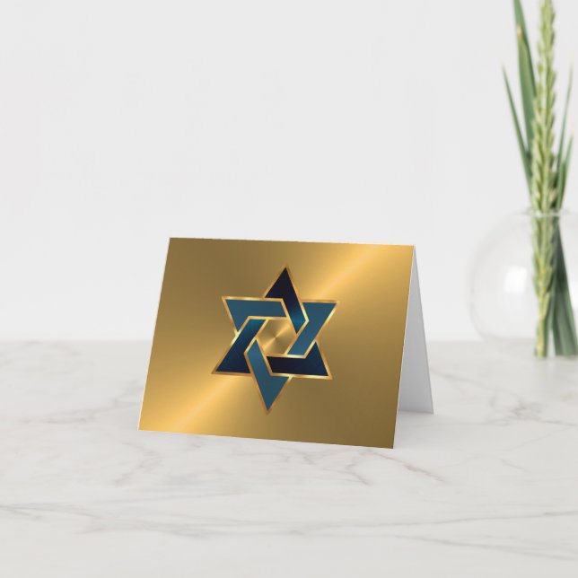 Bar Mitzvah Gold Navy Blue Star of David Note Card (Front)