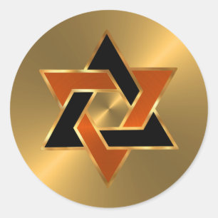 Bar Mitzvah Gold Orange Black Star of David Classic Round Sticker