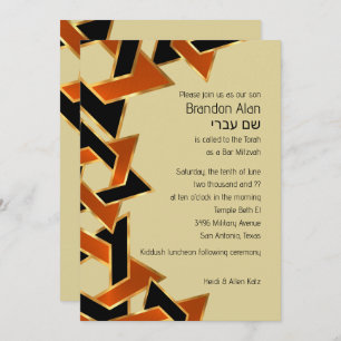 Bar Mitzvah Gold Orange Black Star of David Invitation