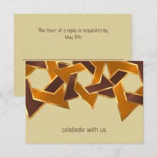Bar Mitzvah Gold Orange Brown Star of David Invitation