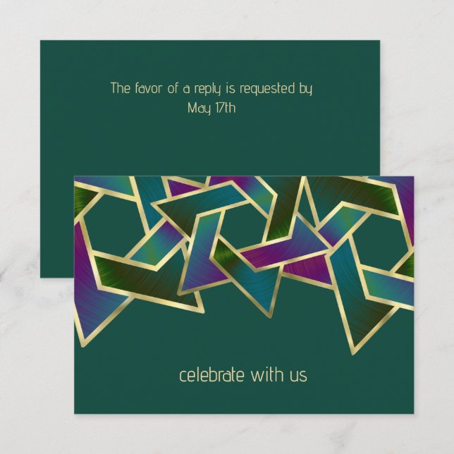 Bar Mitzvah Gold Purple Blue Green Star of David Invitation (Front/Back)