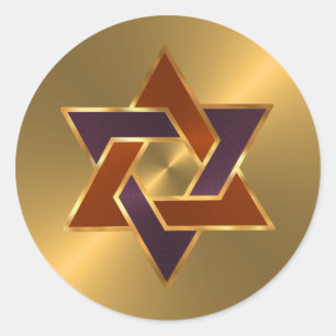 Bar Mitzvah Gold Rust Purple Star of David Classic Round Sticker