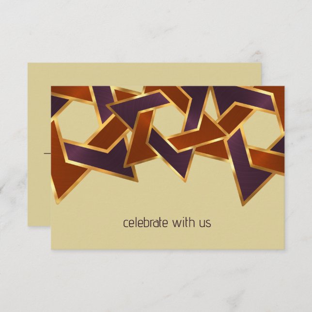 Bar Mitzvah Gold Rust Purple Star of David Invitation (Front/Back)