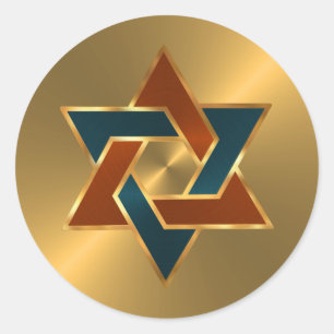Bar Mitzvah Gold Teal Blue Rust Star of David Classic Round Sticker