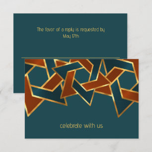 Bar Mitzvah Gold Teal Blue Rust Star of David RSVP Invitation