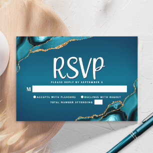 Bar Mitzvah Gold Turquoise Ombre Agate Script Bold RSVP Card