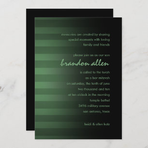 Bar Mitzvah Green and Black Horizontal Stripes Invitation