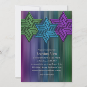 Bar Mitzvah Green Teal and Purple Star of David Invitation