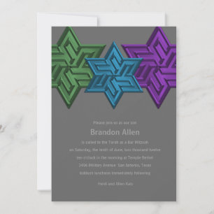Bar Mitzvah Green Teal and Purple Star of David Invitation