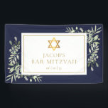 Bar Mitzvah Greenery Navy Blue Celebration Banner<br><div class="desc">Featuring delicate watercolor leaves and an elegant gold star of David,  this chic Bar Mitzvah banner can be personalized with your special event details. Designed by Thisisnotme©</div>