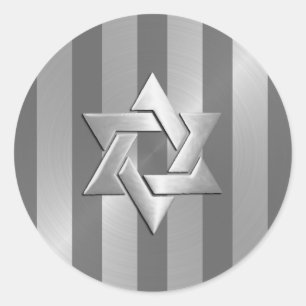 Bar Mitzvah Grey and Silver Stripe Star of David Classic Round Sticker
