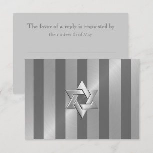 Bar Mitzvah Grey and Silver Stripe Star of David RSVP Card