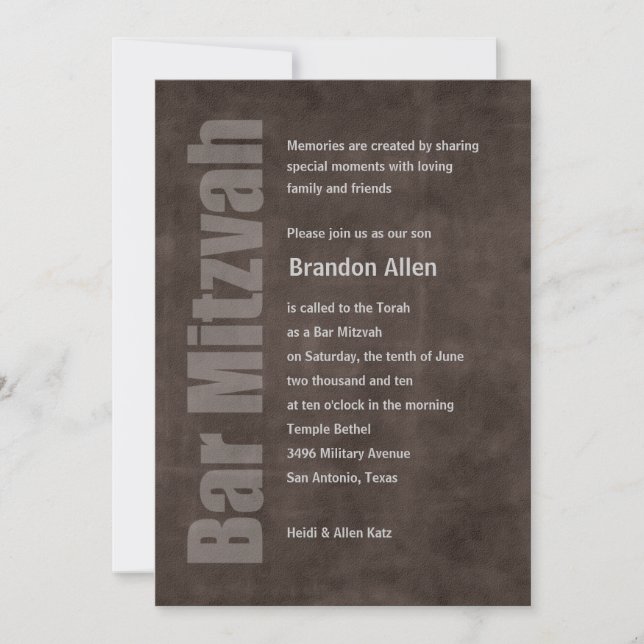 Bar Mitzvah Grunge Brown Invitation (Front)