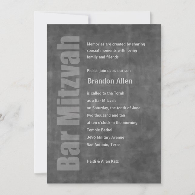 Bar Mitzvah Grunge Grey Invitation (Front)