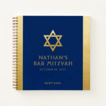 Bar Mitzvah Guest Signature Book Blue and Gold<br><div class="desc">Elegant modern blue and gold classic affordable and casual personalised bar mitzvah guest book notebook with custom name,  date and Star of David. Gold is an authentic-looking faux gold texture effect,  NOT real gold foil.</div>