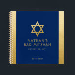 Bar Mitzvah Guest Signature Book Blue and Gold<br><div class="desc">Elegant modern blue and gold classic affordable and casual personalised bar mitzvah guest book notebook with custom name,  date and Star of David. Gold is an authentic-looking faux gold texture effect,  NOT real gold foil.</div>