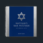 Bar Mitzvah Guest Signature Book Silver and Blue<br><div class="desc">Elegant modern navy blue and silver classic affordable and casual personalised bar mitzvah guest book notebook with custom name,  date and Star of David. Silver is an authentic-looking faux silver texture effect,  NOT real foil.</div>