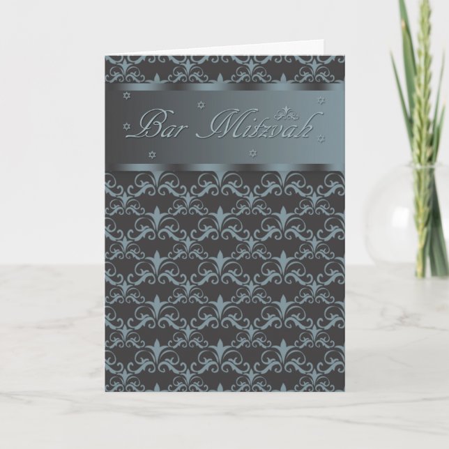 Bar Mitzvah In Blended Black And Blue/Grey Card (Front)