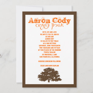 Bar Mitzvah Invitation Aaron Tree of Life Orange