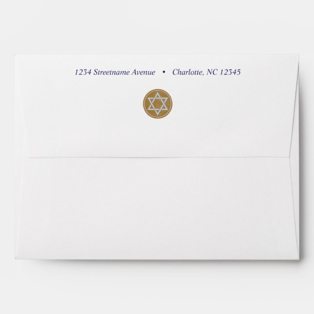 Bar Mitzvah Invitation envelope blue and gold star (Back (Top Flap))