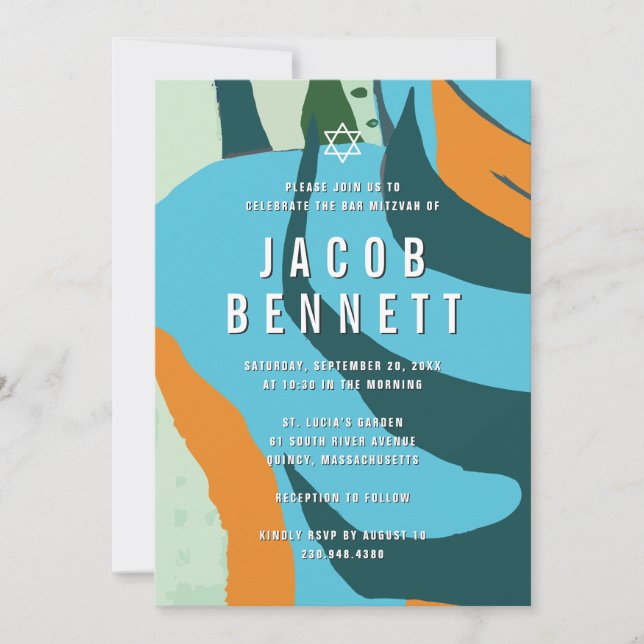 Bar Mitzvah Invitation Modern Abstract (Front)