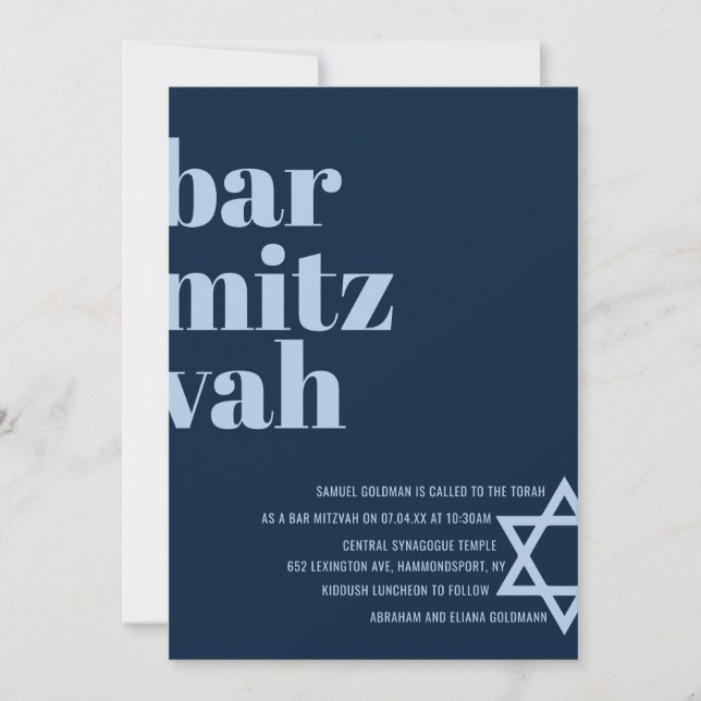 Bar Mitzvah Invitation Modern Bold Lettering (Front)