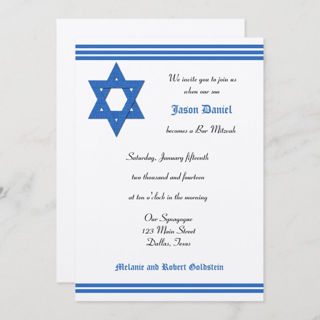 Bar Mitzvah Invitation - Silver Metallic Invite (Front/Back)