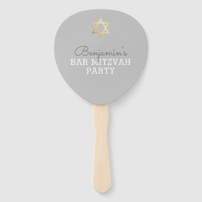 BAR MITZVAH INVITE FAN modern gold star grey (Front)