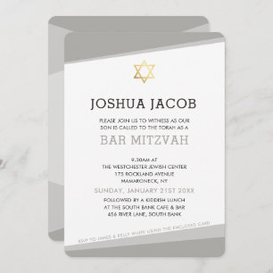 BAR MITZVAH INVITE simple modern cool grey