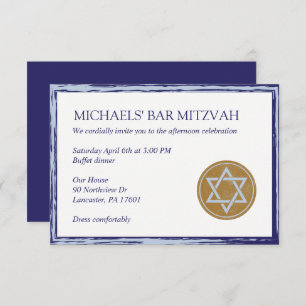 Bar Mitzvah kiddish card blue and gold star
