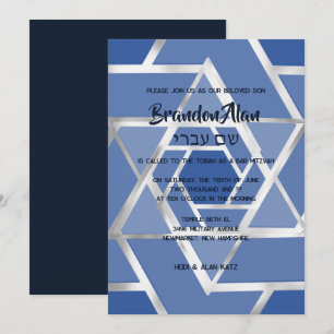 Bar Mitzvah Layered Stars of David Any Colours Invitation