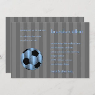 Bar Mitzvah Light Blue and Black Soccer Ball Invitation