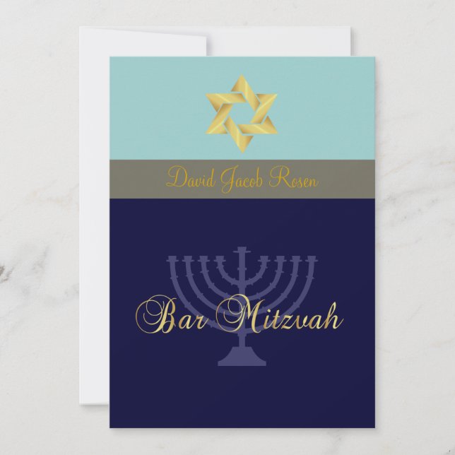 Bar Mitzvah/light + dark blue Invitation (Front)