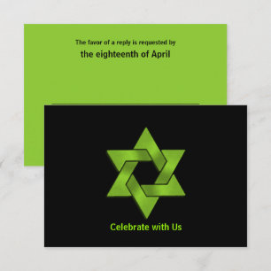 Bar Mitzvah Lime Green on Black Star of David RSVP Card