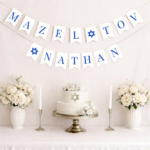 Bar Mitzvah Mazel Tov 6 Letter Boy Name Blue White Bunting