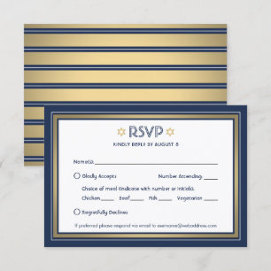 Bar Mitzvah Meal Options Navy Blue White and Gold RSVP Card