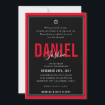 BAR MITZVAH modern athletic bold red black QRCODE Invitation<br><div class="desc">by kat massard >>> kat@simplysweetPAPERIE.com <<< CONTACT ME for custom wording or to add any lines in Hebrew Love the design, but would like to see some changes - another colour scheme, product, add a photo or adapted for a different occasion - no worries simply contact me - I am...</div>