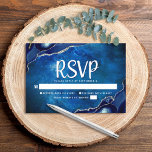 Bar Mitzvah Modern Blue Agate Watercolor Script RSVP Card<br><div class="desc">Be proud, rejoice and celebrate this milestone of your favourite Bar Mitzvah with this cool, unique, modern, personalised RSVP insert card for your event! White script typography and Star of David overlay a deep blue galaxy watercolor background with navy blue agate accented with faux silver veins. Personalise the custom text...</div>
