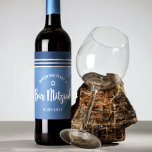 Bar Mitzvah Modern Blue Silver Tallit Bold Script<br><div class="desc">Be proud, rejoice and showcase this milestone of your favourite Bar Mitzvah! Use this cool, unique, modern, personalised wine label to add to his special day. Bold, white script typography, Star of David and a navy blue and silver glitter striped tallit inspired graphic overlay a simple, cornflower blue background. Personalise...</div>