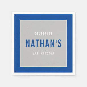 BAR MITZVAH modern bold block royal blue grey Napkin