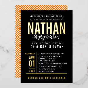 BAR MITZVAH modern bold block type black orange 