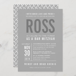 BAR MITZVAH modern bold block type grey grey mono Invitation
