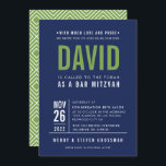 BAR MITZVAH modern bold block type navy blue green Invitation<br><div class="desc">by kat massard >>> WWW.SIMPLYSWEETPAPERIE.COM <<< - - - - - - - - - - - - CONTACT ME to help with balancing your type perfectly Love the design, but would like to see some changes - another colour scheme, product, add a photo or adapted for a different occasion...</div>