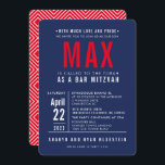 BAR MITZVAH modern bold block type navy blue red Invitation<br><div class="desc">by kat massard >>> WWW.SIMPLYSWEETPAPERIE.COM <<< - - - - - - - - - - - - CONTACT ME to help with balancing your type perfectly Love the design, but would like to see some changes - another colour scheme, product, add a photo or adapted for a different occasion...</div>