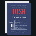 BAR MITZVAH modern bold block type navy red JOSH Invitation<br><div class="desc">by kat massard >>> WWW.SIMPLYSWEETPAPERIE.COM <<< - - - - - - - - - - - - CUSTOM design fro JOSH CONTACT ME to help with balancing your type perfectly Love the design, but would like to see some changes - another colour scheme, product, add a photo or adapted...</div>
