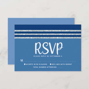 Bar Mitzvah Modern Bold Blue Silver Tallit Script  RSVP Card